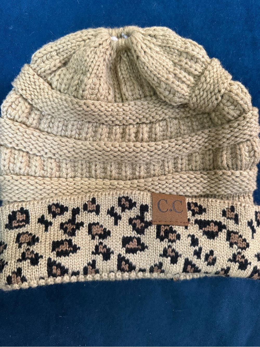 C.C Tan Leopard Cuffed Knit Beanie